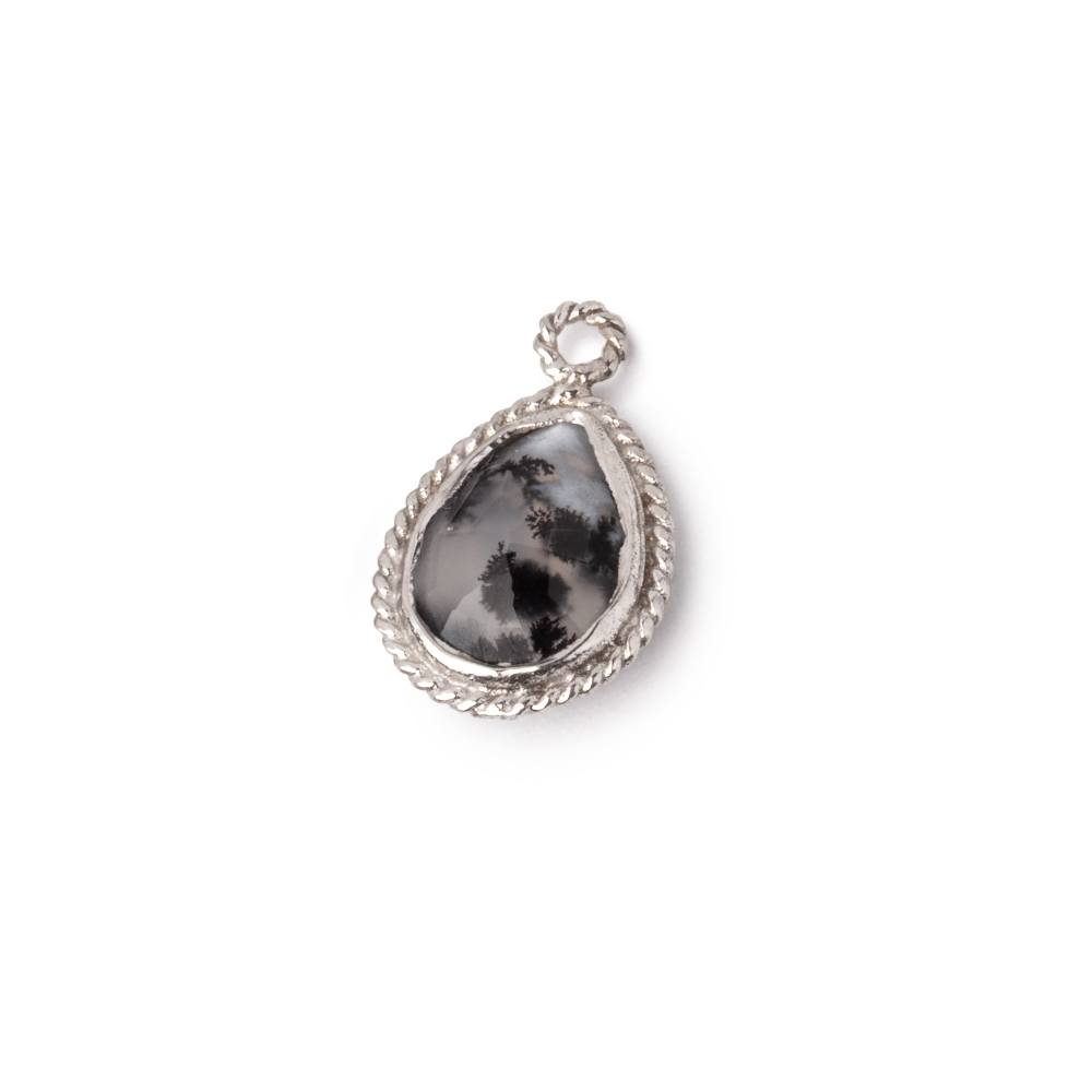 11x9mm Sterling Silver Rope Bezel Dendritic Opal Faceted Pear 1 Pendant (ONLINE ORDER ONLY)