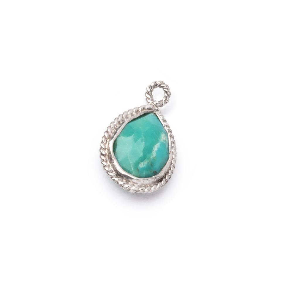 11x9mm Sterling Silver Rope Bezel Turquoise Faceted Pear 1 Pendant (ONLINE ORDER ONLY)