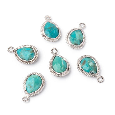 11x9mm Sterling Silver Rope Bezel Turquoise Faceted Pear 1 Pendant (ONLINE ORDER ONLY)