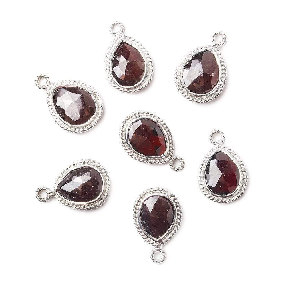 11x9mm Sterling Silver Twist Rope Bezel Garnet Faceted Pear Pendant 1 piece (ONLINE ORDER ONLY)