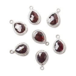 11x9mm Sterling Silver Twist Rope Bezel Garnet Faceted Pear Pendant 1 piece (ONLINE ORDER ONLY)