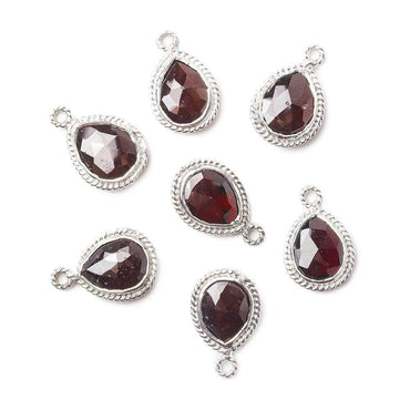 11x9mm Sterling Silver Twist Rope Bezel Garnet Faceted Pear Pendant 1 piece (ONLINE ORDER ONLY)