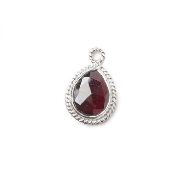 11x9mm Sterling Silver Twist Rope Bezel Garnet Faceted Pear Pendant 1 piece (ONLINE ORDER ONLY)