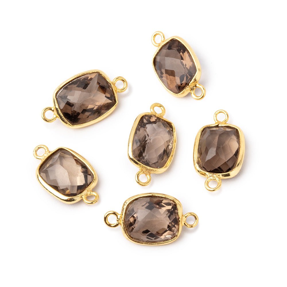 11x9mm Vermeil Bezel Smoky Quartz Pavilion Faceted Rectangle Connector 1 piece (ONLINE ORDER ONLY)