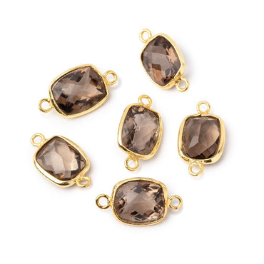 11x9mm Vermeil Bezel Smoky Quartz Pavilion Faceted Rectangle Connector 1 piece (ONLINE ORDER ONLY)