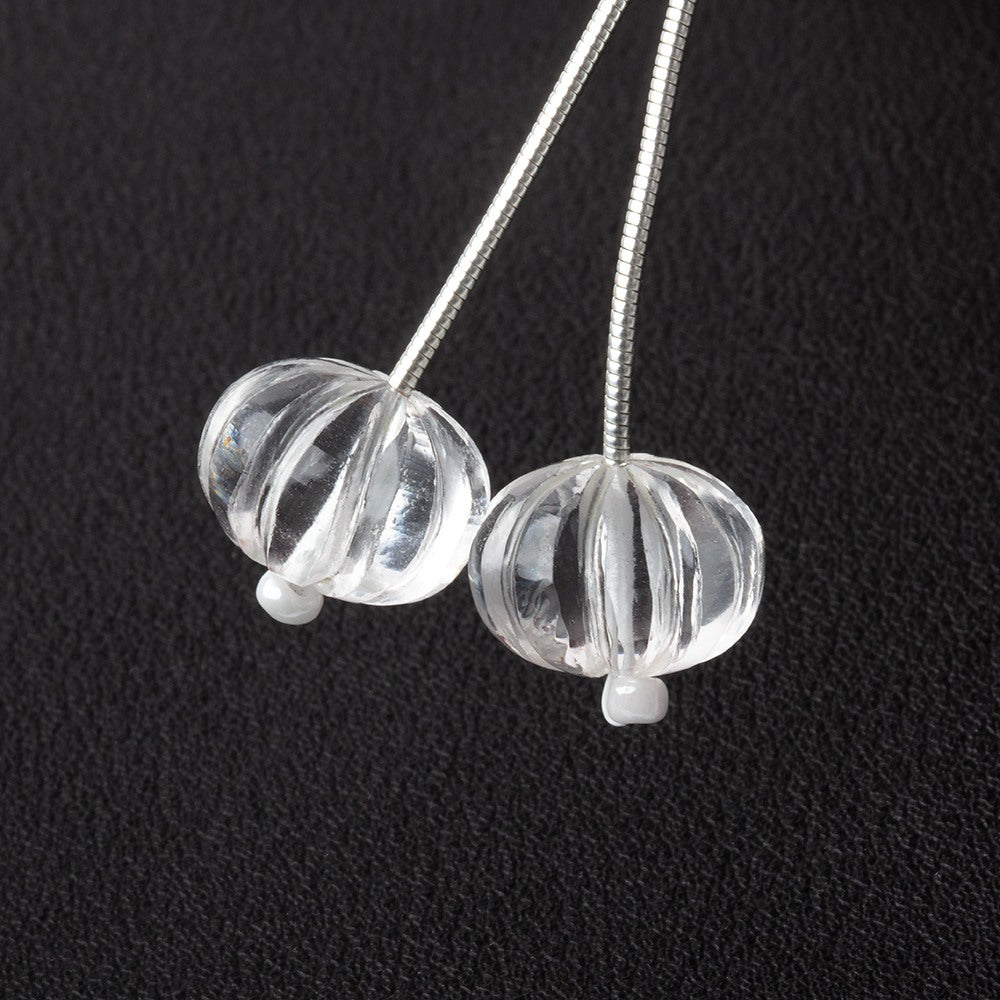 12-12.5mm Crystal Quartz Carved Melon Focals Set of 2 Beads (ONLINE ORDER ONLY)