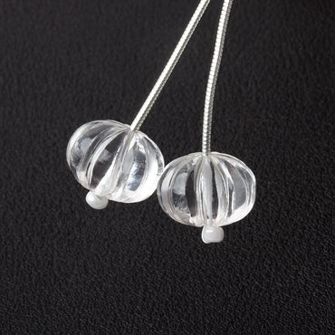 12-12.5mm Crystal Quartz Carved Melon Focals Set of 2 Beads (ONLINE ORDER ONLY)