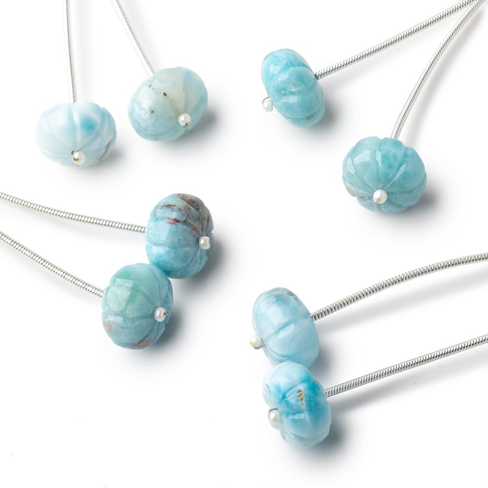 12-12.5mm Larimar Carved Melon Focals Set of 2 Beads (ONLINE ORDER ONLY)