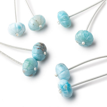 12-12.5mm Larimar Carved Melon Focals Set of 2 Beads (ONLINE ORDER ONLY)
