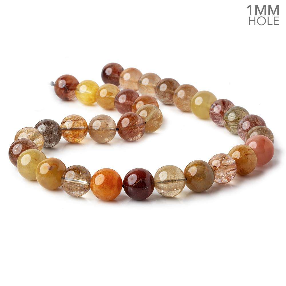 12-12.5mm Multi Rutilated Quartz plain round large hole beads 15.5 inch 32 pieces A (ONLINE ORDER ONLY)