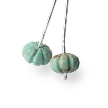 12-12.5mm Turquoise Carved Melon Focals Set of 2 Beads (ONLINE ORDER ONLY)