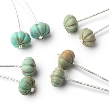 12-12.5mm Turquoise Carved Melon Focals Set of 2 Beads (ONLINE ORDER ONLY)