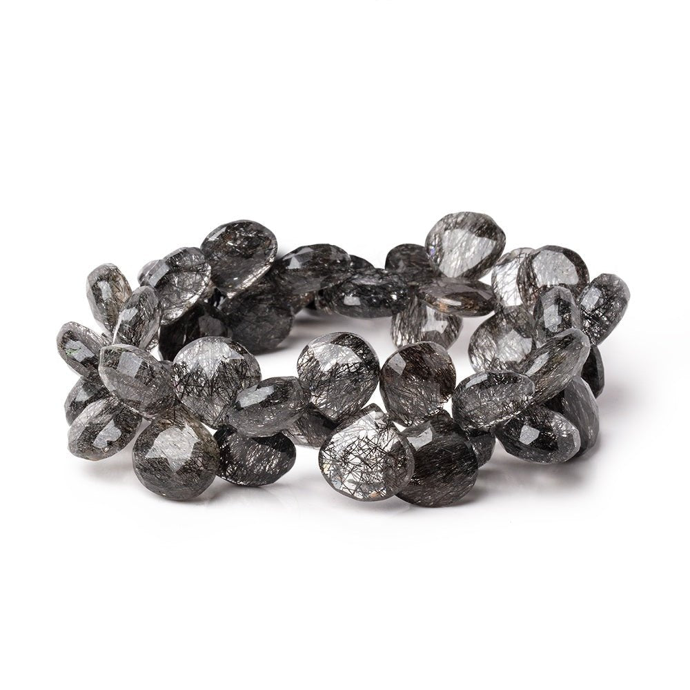 12-13.5mm Black Tourmalinated Quartz Faceted Heart Beads 8 inch 44 pieces AA (ONLINE ORDER ONLY)