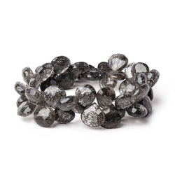 12-13.5mm Black Tourmalinated Quartz Faceted Heart Beads 8 inch 44 pieces AA (ONLINE ORDER ONLY)