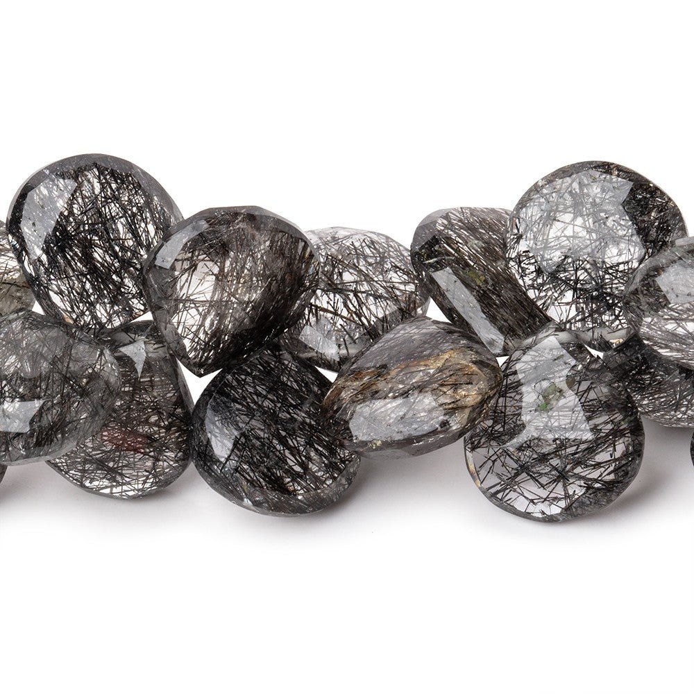 12-13.5mm Black Tourmalinated Quartz Faceted Heart Beads 8 inch 44 pieces AA (ONLINE ORDER ONLY)