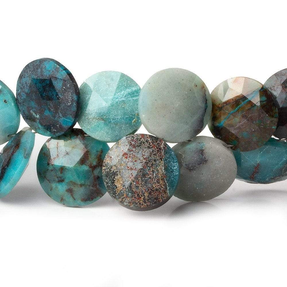12-13mm Chrysocolla Top Drilled Faceted Coins 8 inch 29 Beads AA (ONLINE ORDER ONLY)