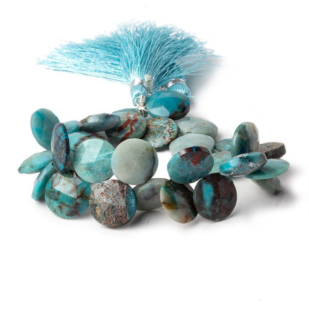 12-13mm Chrysocolla Top Drilled Faceted Coins 8 inch 29 Beads AA (ONLINE ORDER ONLY)