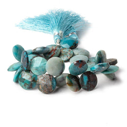 12-13mm Chrysocolla Top Drilled Faceted Coins 8 inch 29 Beads AA (ONLINE ORDER ONLY)