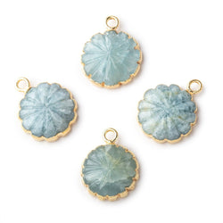 12-13mm Gold Leafed Aquamarine Carved Floral Coin Focal Pendant 1 piece (ONLINE ORDER ONLY)