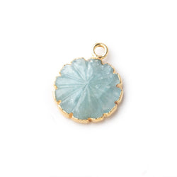 12-13mm Gold Leafed Aquamarine Carved Floral Coin Focal Pendant 1 piece (ONLINE ORDER ONLY)
