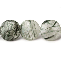12-13mm Green Tourmalinated Quartz faceted coins 8 inch 15 beads A (ONLINE ORDER ONLY)
