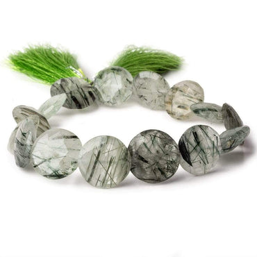 12-13mm Green Tourmalinated Quartz faceted coins 8 inch 15 beads A (ONLINE ORDER ONLY)