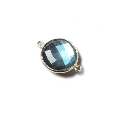 12-13mm Silver Bezeled Labradorite faceted coin Connector  1 piece (ONLINE ORDER ONLY)