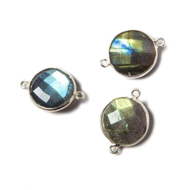 12-13mm Silver Bezeled Labradorite faceted coin Connector  1 piece (ONLINE ORDER ONLY)