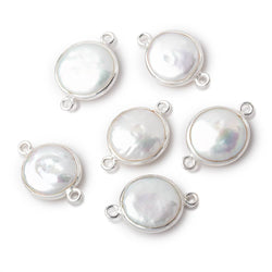 12-13mm Sterling Silver Bezel White Coin Freshwater Pearl Connector 1 piece (ONLINE ORDER ONLY)