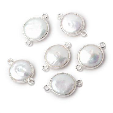 12-13mm Sterling Silver Bezel White Coin Freshwater Pearl Connector 1 piece (ONLINE ORDER ONLY)