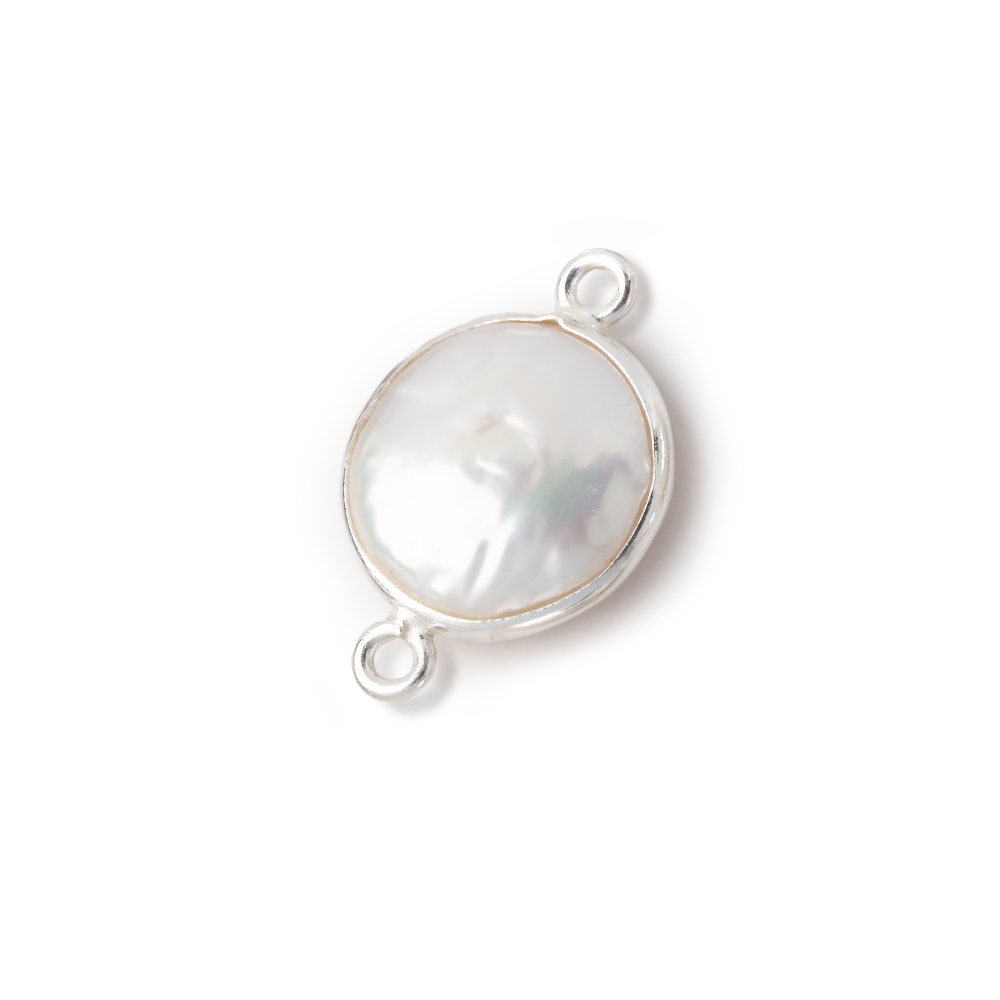 12-13mm Sterling Silver Bezel White Coin Freshwater Pearl Connector 1 piece (ONLINE ORDER ONLY)