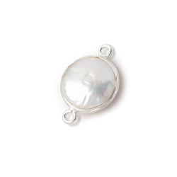12-13mm Sterling Silver Bezel White Coin Freshwater Pearl Connector 1 piece (ONLINE ORDER ONLY)