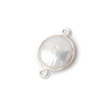 12-13mm Sterling Silver Bezel White Coin Freshwater Pearl Connector 1 piece (ONLINE ORDER ONLY)