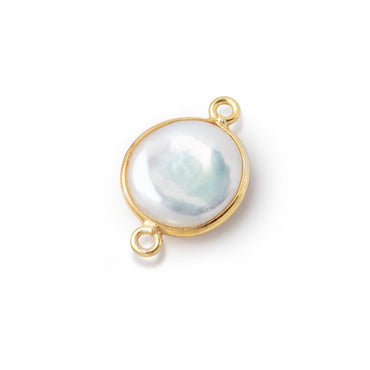 12-13mm Vermeil Bezel White Coin Freshwater Pearl Connector 1 piece (ONLINE ORDER ONLY)