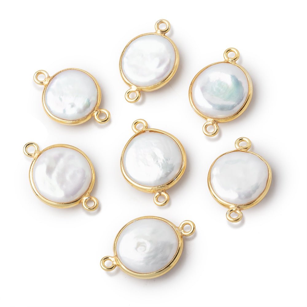 12-13mm Vermeil Bezel White Coin Freshwater Pearl Connector 1 piece (ONLINE ORDER ONLY)
