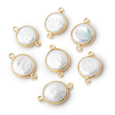 12-13mm Vermeil Bezel White Coin Freshwater Pearl Connector 1 piece (ONLINE ORDER ONLY)