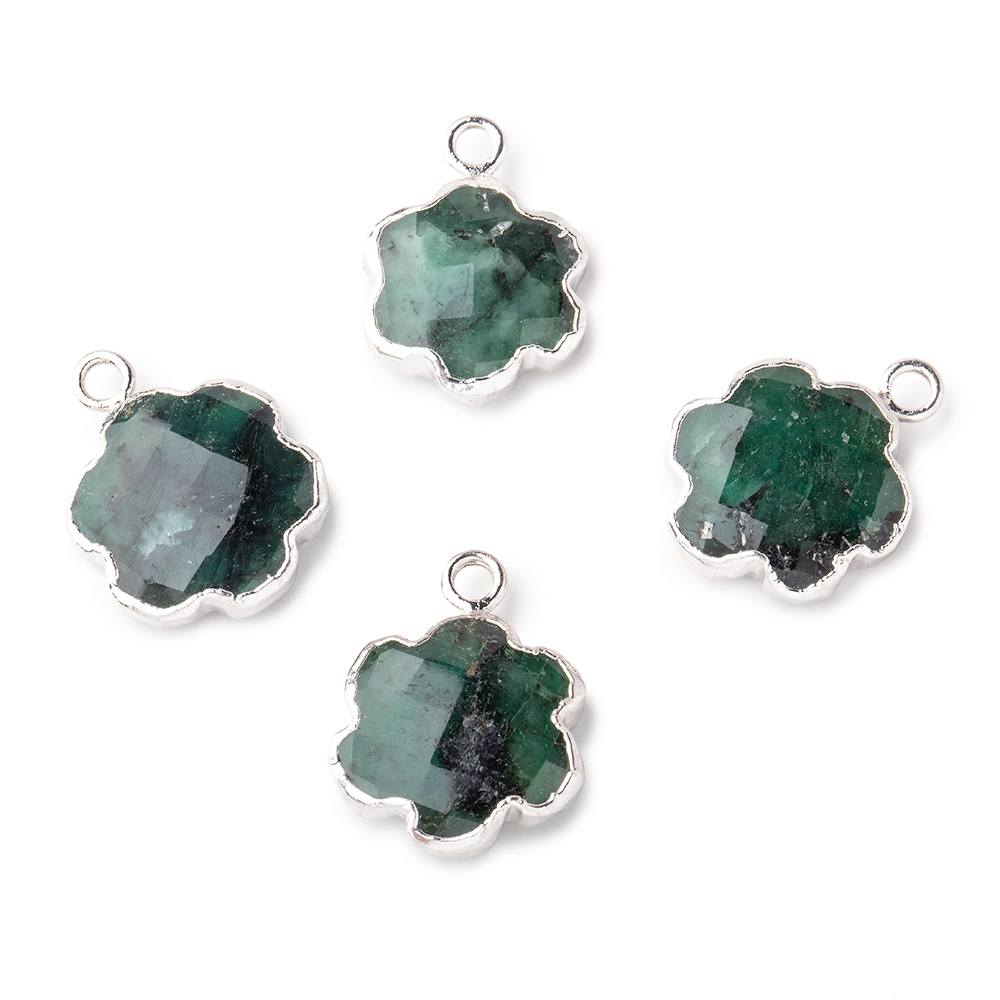 12-14mm Silver Leafed Emerald Faceted Flower Focal Pendant 1 piece (ONLINE ORDER ONLY)