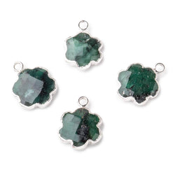 12-14mm Silver Leafed Emerald Faceted Flower Focal Pendant 1 piece (ONLINE ORDER ONLY)