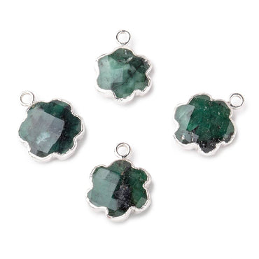 12-14mm Silver Leafed Emerald Faceted Flower Focal Pendant 1 piece (ONLINE ORDER ONLY)