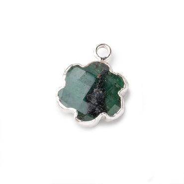12-14mm Silver Leafed Emerald Faceted Flower Focal Pendant 1 piece (ONLINE ORDER ONLY)