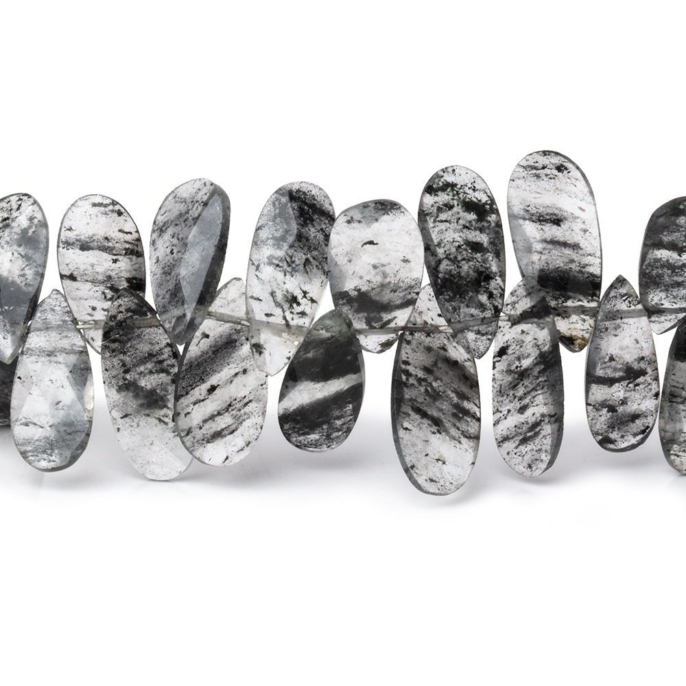 12-15mm Black Moss Quartz Faceted Pear & Marquise Beads 7.5 inch 54 pieces (ONLINE ORDER ONLY)