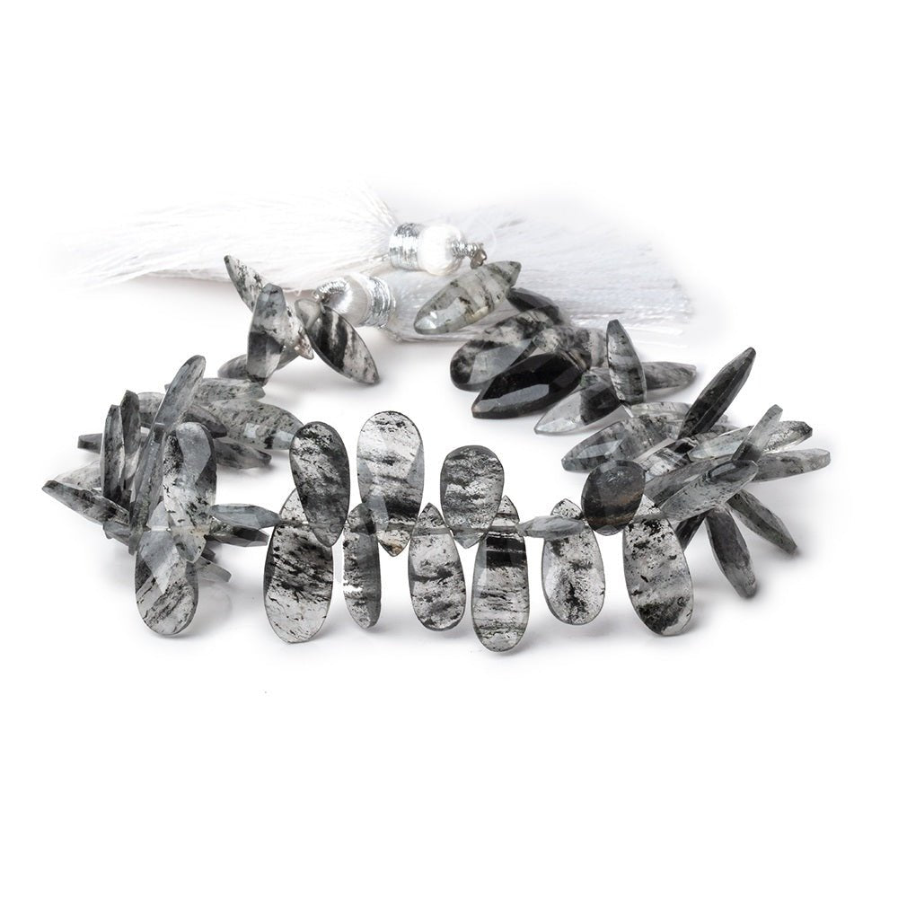12-15mm Black Moss Quartz Faceted Pear & Marquise Beads 7.5 inch 54 pieces (ONLINE ORDER ONLY)