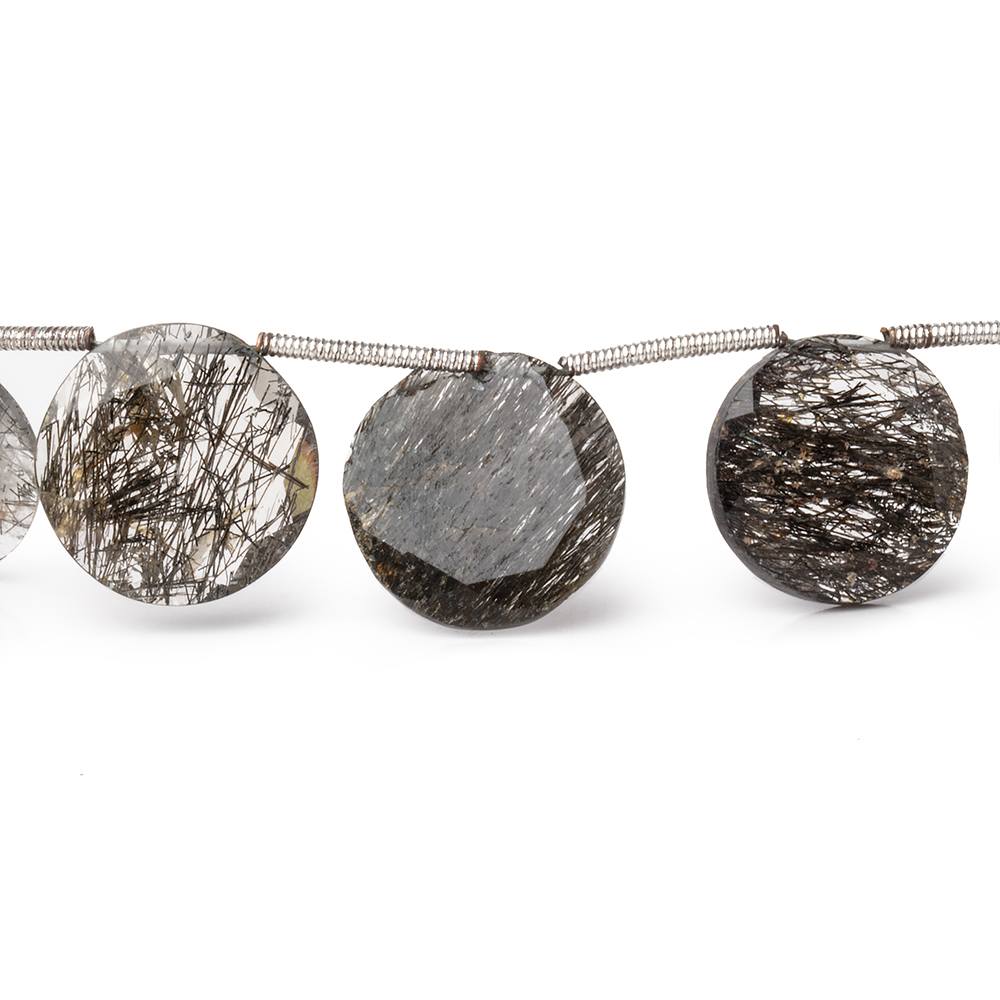 12-15mm Black Tourmalinated Quartz Faceted Coin Beads 6.5 inch 10 pieces (ONLINE ORDER ONLY)