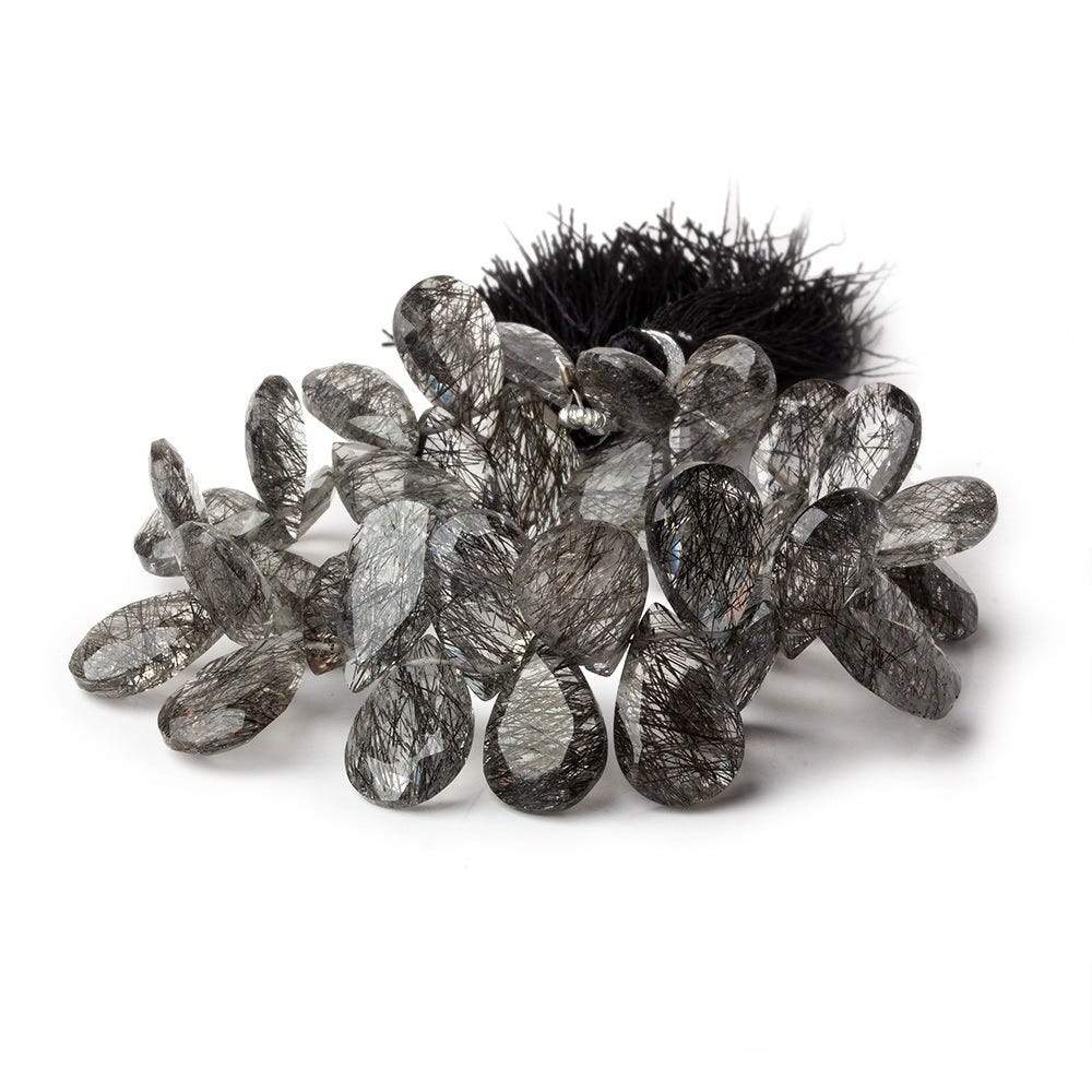 12-15mm Black Tourmalinated Quartz Faceted Pear Beads 6 inch 37 pieces AAA (ONLINE ORDER ONLY)