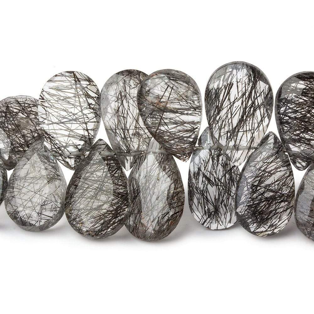 12-15mm Black Tourmalinated Quartz Faceted Pear Beads 6 inch 37 pieces AAA (ONLINE ORDER ONLY)