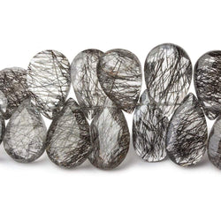 12-15mm Black Tourmalinated Quartz Faceted Pear Beads 6 inch 37 pieces AAA (ONLINE ORDER ONLY)