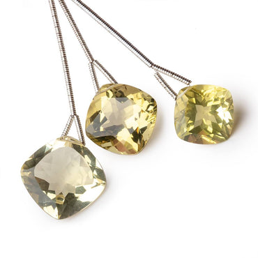 12-15mm Lemon Quartz Faceted Cushion Focals Set of 3 Beads (ONLINE ORDER ONLY)