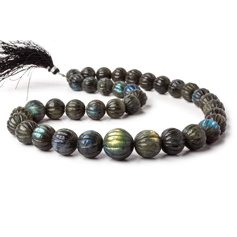 12-17.5mm Labradorite carved melon round beads 20 inches 36 pieces   Rare Shape! (ONLINE ORDER ONLY)