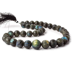 12-17.5mm Labradorite carved melon round beads 20 inches 36 pieces   Rare Shape! (ONLINE ORDER ONLY)