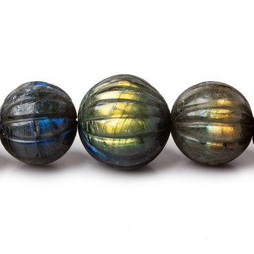 12-17.5mm Labradorite carved melon round beads 20 inches 36 pieces   Rare Shape! (ONLINE ORDER ONLY)